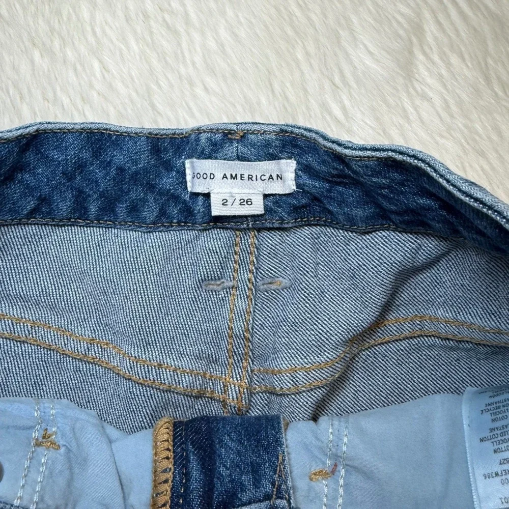 Good American Blue Distressed High Rise‎ Straight Leg Jeans Womens Size 2/26
